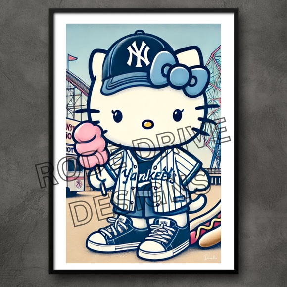 HELLO KITTY YANKEES FASHION MASH 11X17 BY THE ARTIST DENARDAI - Picture 1 of 3